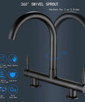 ZBSAVFM Mixer Tap Faucet with 360° Swivel Spout, showing sleek black finish and dual lever controls.