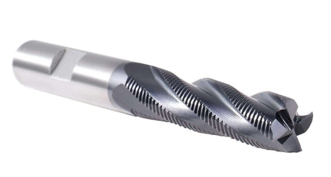 Side view of Accusize 1/2 in shank M42 cobalt TiAlN roughing end mill, 4-flute, 2 in flute length, 4 in OAL