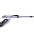Spring Self Return Linear Position Sensor Displacement Transducer 10 mm To 25 mm Accuracy Five Ten Thousandths High Precision Sensor With Plug And Play Design Clear Signal Oxidation Resistant For Precision Machinery with visible plug and wire, silver body, and extended rod, laying on white background.