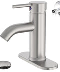 Brushed Nickel Single Hole Bathroom Faucet With One Handle, Boss Grade Modern Commercial Lavatory Vanity Sink Faucet, Includes Cover Plate, Pop Up Drain, And Supply Lines, Durable Brass With Easy Leak Proof Ceramic Valve