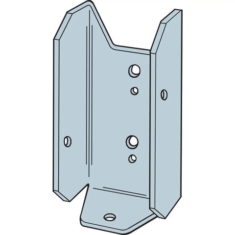 FB24Z ZMAX Galvanized Fence Rail Bracket For 2x4 Slotted Rails, 20-Gauge Steel, showing preinstalled bracket holes, angled view.