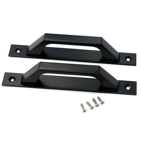 Four Piece Carbon Steel Sliding Barn Door Handle Set In Matte Black Finish For Wood Gates And Interior Doors.