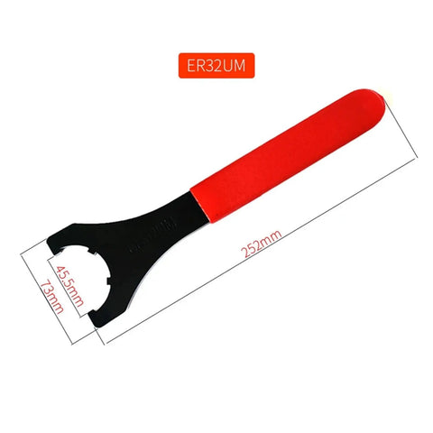 Super Tough ER25 And ER32 Spanner Wrench For CNC Milling Gravy Machine Tools Open Um Type Steel Holder Bit Driver Gripper For Heavy Duty Work, 252mm length with red handle.