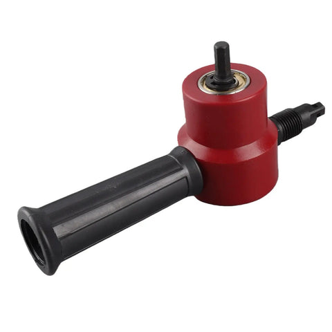 Heavy Duty Sheet Metal Nibbler Cutter Drill Bit Upgrade showing red dual head adapter with black handle for precision metal cuts.