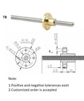 Beefed Up 8mm T8 Lead Screw 1000mm With Brass Nut For 3D Printer Z Axis Pitch 2mm Lead 8mm Stainless Steel Lead Screw diagram