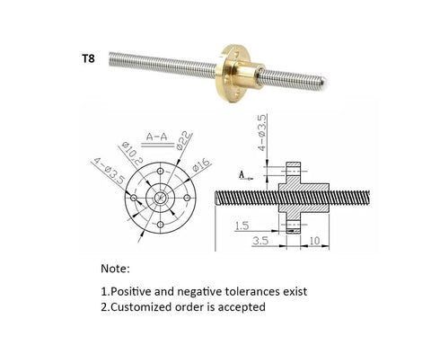 Diagram of 8mm T8 Lead Screw Set With 300mm Lead Screw Copper Nut Nut Housing Vertical Pillow Bearing Block Hex Wrench And Coupler For Slick CNC And 3D Printer Motion Control