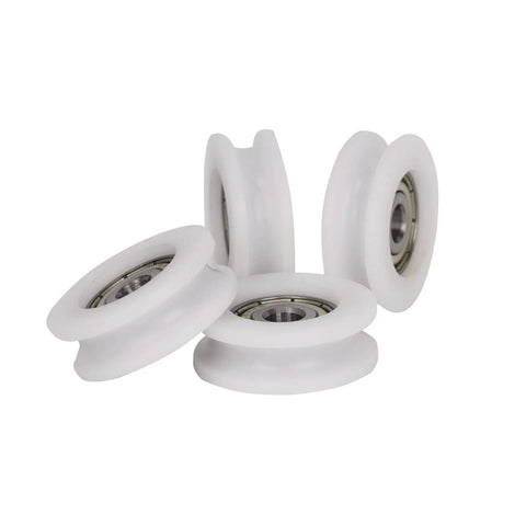 4 Pack U Shape Groove Bearing Pulleys 30x10x6mm Nylon Wheel For Track Sliding Doors And Windows Transmission Parts Durable Double Groove Bearing For Quiet Smooth And Parallel Movement, white U-groove pulley set