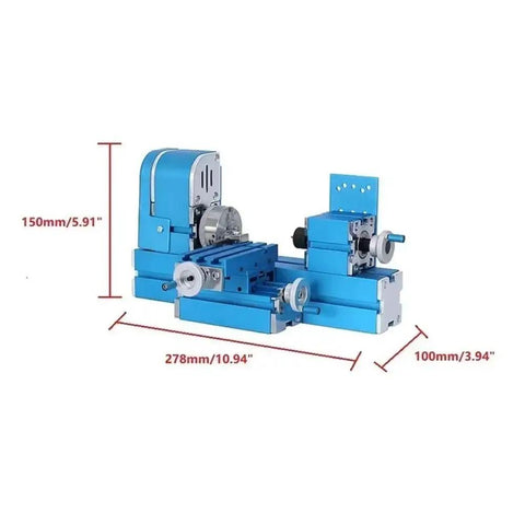 High Speed Mini Metal Micro Lathe Machine For Precision Turning Projects 12V Desktop Milling Tool W10003 Model dimensions and features.