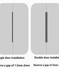 Diagram of single and double door installation for 10 Pack Hidden Edge Cabinet Pulls Slick Matte Black Aluminum Finger Edge Handles