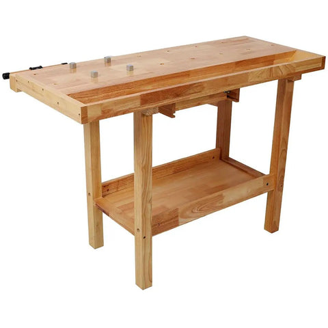 48 Inch Heavy Duty Workbench With 330 Pound Capacity Solid Rubber Wood Construction Drawer Storage And Shelves Adjustable Handle