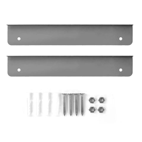 Installation kit for Corner Triangle Hand Wash Basin Sink With Brushed Finish, including brackets, screws, and anchors.
