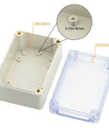 Rock Solid Abs Plastic Junction Box With Clear Cover IP65 Waterproof Electrical Enclosure For Diy Projects No Fuss Assembly Sturdy Dust Proof Shell Measuring 3.9 X 2.7 X 2 Inches, showing interior dimensions and clear cover.