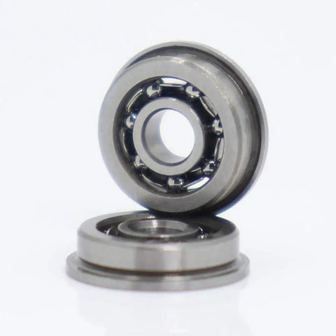 Get Your Hands On 10 Pc MF93 Flanged Ball Bearings For Mini Gearheads With 3mm Bore And 9mm Outer Diameter ABEC 3 Grade Open Design, showing chrome steel design.