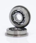 Top Shelf 10 Pack MF93 Flanged Bearings Featuring ABEC 3 Grade Precision, showing two chrome steel miniature ball units.