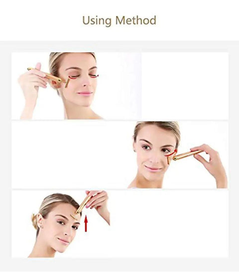 Using method: 24K Gold Pulse Facial Massager T Shape Electric Face Massage Tool For Sensitive Skin Tightening Firming Lifting Anti Aging Skincare Gadget For Daily Use Battery Operated At Home Spa Vibe