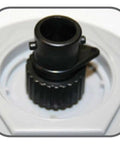 Close-up of Inline Valve Adaptor With Pressure Gauge For Air Pumps Easy To Install, black adaptor on white surface