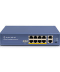 Front view of 8 Port PoE Plus Ethernet Switch With 96W Total Power 802.3at Unmanaged Desktop Plug And Play, metal housing