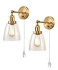Industrial Brass Swing Arm Wall Sconces Set Of 2 Glass Bell Lamps Hardwired Or Plug In With 2 In 1 Design For Dry Locations ETL Listed E26 Base