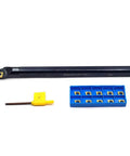 Three Quarters Inch By Ten Inch Solid Carbide Indexable Boring Bar With Ten Carbide Inserts for right-hand turning, visible tool set