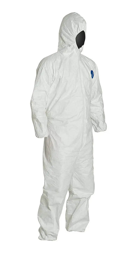 Disposable Coverall Suit With Elastic Wrists, Ankles And Hood For Pesticide And Paint Jobs, White, 3XL, Grime Busting