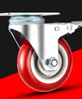 Heavy Duty Rubber Castor Wheels With Brakes Pack Of Four showing red rubber treads and metal swivel mount for smooth mobility.