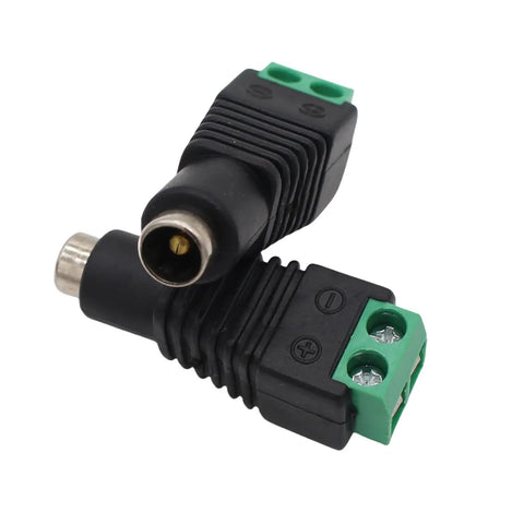 Heavy Duty 12V DC Power Connectors 5.5mm X 2.1mm Barrel Jack Adapters with robust connectors for solderless wiring.