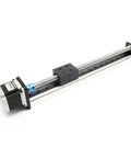 Precision Manual Linear Shaft Actuator Table Kit With Nema 23 57 Stepper Motor showing smooth adjustment rail and motor.