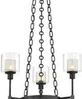 Cazadero Three Light Chandelier In Weathered Pewter With Clear Outer Shade And Textured Inner Finish Modern Metal Ceiling Fixture