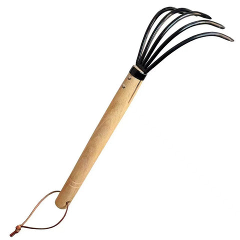 15 Inch Garden Rake With 5 Prong Steel Head And Solid Wood Handle For Gardening Beach Combing And Soil Loosening Comfortable Grip And Reinforced Rivet Construction Heavy Duty Outdoor Tool For Yard Work