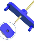 TorSor blue center scribe tool with brass pencil, angled side view for marking centerlines.