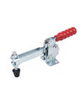 Badass Heavy Duty Iron Toggle Clamp For Woodworking Jigs And Welding Fixtures with red handle and metallic frame.