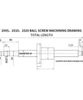 Heavy Duty Linear Motion Slide Kit With Four Hgw20cc Blocks Two Hgr20 Rails And Sfu2005 Ballscrew Assembly Mounted On Bk15bf15 Ends Machining drawing of SFU2005 ballscrew with dimensions.