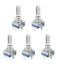 Pack Of 5 EC11 7 Pin 360 Degree Rotary Encoder Code Switch Digital Potentiometer With 15mm Shaft For DIY Electronics, 5V DC, 20 Pulse Per Rev