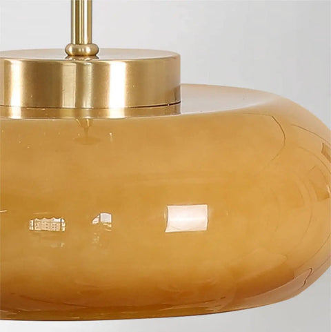 Close-up of Mid Century Semi Flush Mount Ceiling Light With Glass Shade, Modern Hallway Fixture For Entryway And Kitchen, Orange Finish