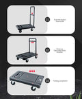 Heavy Duty Foldable Cargo Wagon With Smooth As Butter Rollers No Sweat Push Pull Flatbed Cart showing foldable features and wheels.