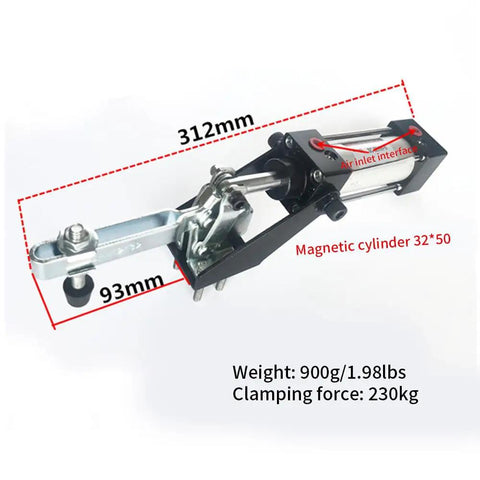 Heavy Duty Pneumatic Clamp With Quick Toggle Action For Precise Workpiece Holding And Fast Setup Pro Grade Build 499.4 Lbs Max Force GH-12132-A Durable Hot Rolled SPHC Steel Clamp Tool For Metalworking And Assembly. 312mm clamp, 230kg force
