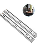 Silent Heavy Duty Cabinet Drawer Slides Featuring Three Section Steel Rails That Roll Real Smooth For Effortless Gliding And Durable Replacement Tracks Built To Handle Daily Kitchen Or Office Organization, shown from above.