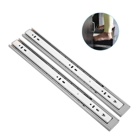 Silent Heavy Duty Cabinet Drawer Slides Featuring Three Section Steel Rails That Roll Real Smooth For Effortless Gliding And Durable Replacement Tracks Built To Handle Daily Kitchen Or Office Organization, shown from above.