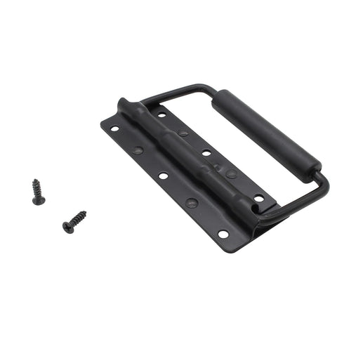 4.9 Inch Spring Loaded Folding Handle For Tool Boxes And Cases, Heavy Duty Surface Mount Case Handle With Rubber Grip, Includes Mounting Bases And Screws, Durable Cold Rolled Steel Construction, Black 2 Pack