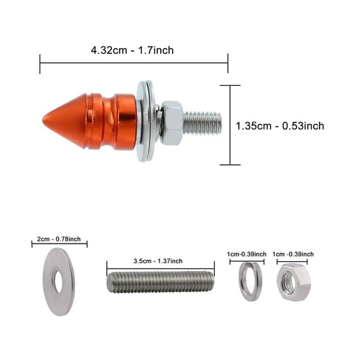 Spike License Plate Bolt Kit Aluminum Alloy Decorative Screws And Frame Fasteners For Cars And Motorcycles Orange 4 Pcs