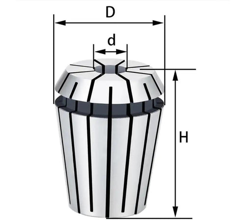 Rock Solid 27 Pcs Er40 Precision Collet Set With Chuck For Machining Projects Ranging From 3Mm To 26Mm Plus 0.008Mm Tolerance Accuracy. ER40 collet displaying dimensions D, d, and H.