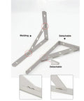 Badass Rock Solid Stainless Steel Shelf Brackets Heavy Duty Corner Braces for Floating Shelves showing detachable design and welding features.