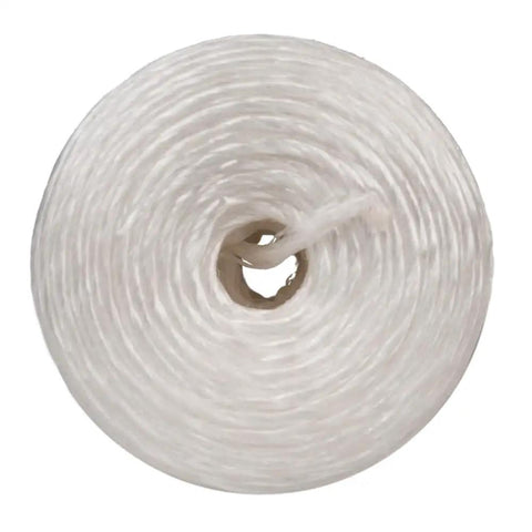 Close-up of heavy duty polypropylene twine rope for outdoor use gardening landscaping and shipping 1000 ft white tube 135 lb tensile strength