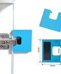 Hinge Mate Quick Install Tool for Doors and Cabinets, magnetic jig showing dimensions and design, no drill setup for hinges.