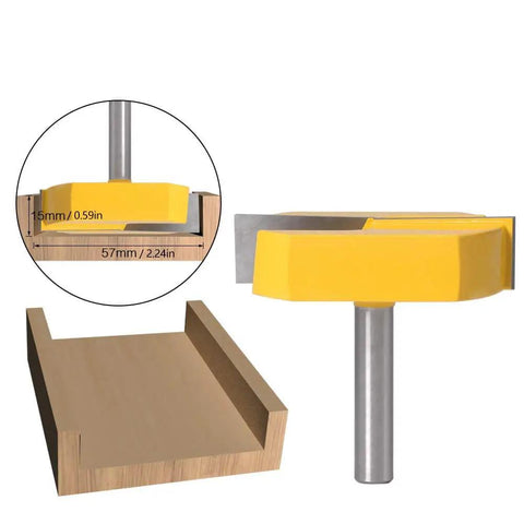 8mm Shank Carbide Tipped Router Bit For Bottom Cleaning And Slab Flattening, 57x40x15mm Size, shown with measurements