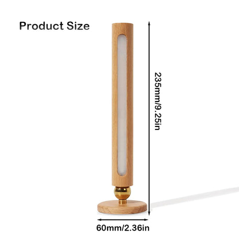 360 Degree Rotatable Wooden LED Wall Light With Magnetic Detachable Mount, side view showing product dimensions