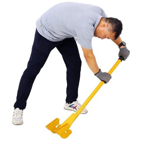 Heavy Duty Pallet Breaker Tool With 43 Inch Handle For Easy Pallet Disassembly And Deck Board Removal, Multi Purpose Pallet Lifter For DIY Projects And Reclaimed Wood From Standard Pallets, yellow steel handle