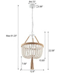 Boho Farmhouse Wood Beaded Pendant Light Fixture With Fringed White Beads 3 Light Rustic Chandelier with measurements