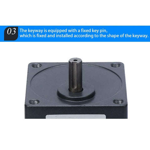 Beefy High Torque 110V 40W Variable Speed Gear Motor keyway detail with fixed key pin, aluminum housing visible