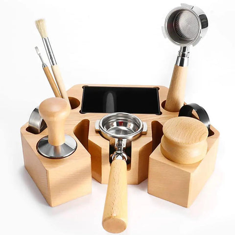 Wooden Espresso Tamper Holder 8 In 1 Coffee Bar Accessory Stand With Removable Knock Box Fits 51Mm And 54Mm Portafilters with tools